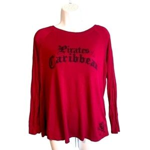 Disney Parks - Pirates of The Caribbean Womens Red Long Sleeve Skull Top Small